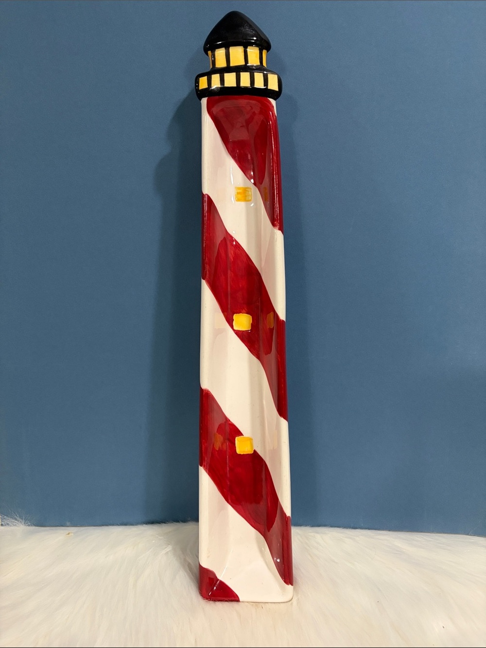 Red and White Ceramic Lighthouse Serving Tray